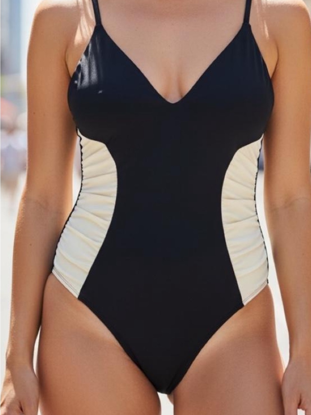 Cupshe Black One-Piece Swimsuit with Cream Side Panels